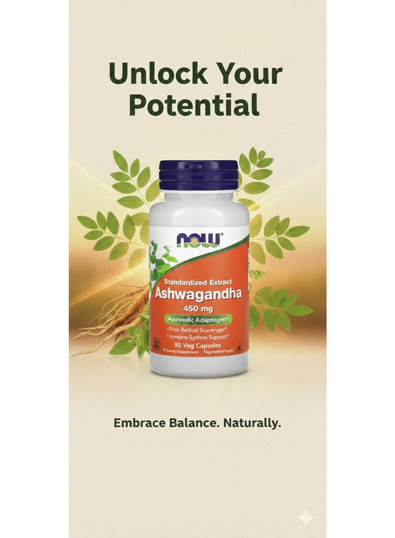 ناو فودز، أشواغاندا، مستخلص معياري، 450 ملغ، 90 كبسولة نباتية - Image 3